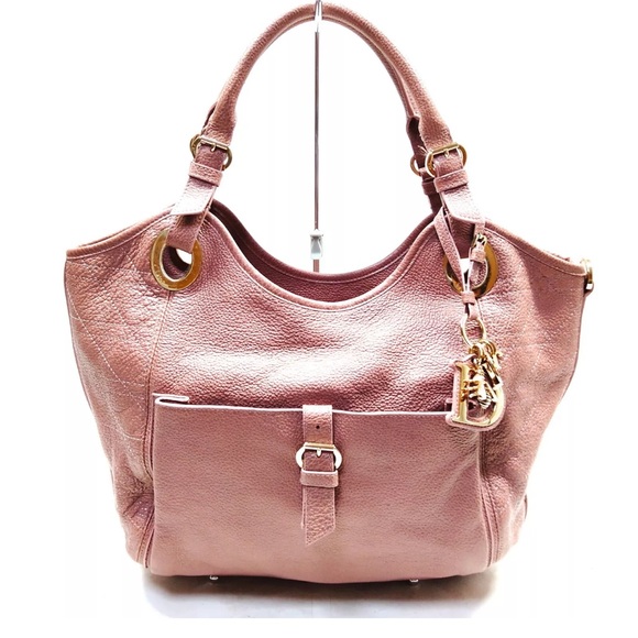 Dior Handbags - Auth Christian Dior Cannage Quilted Metallic Mauve Pink Leather Bee Hobo Tote